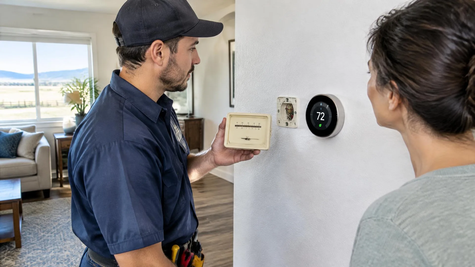 Replacement smart thermostat with clear local temperature controls