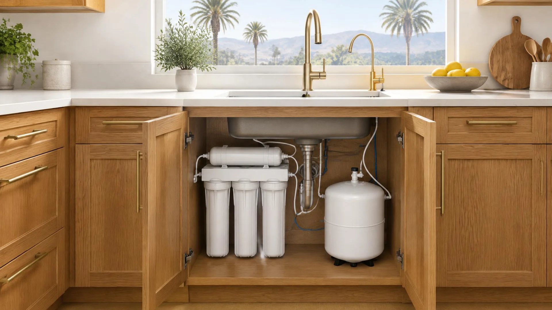 Water conditioning control display and filter equipment prepared for service review