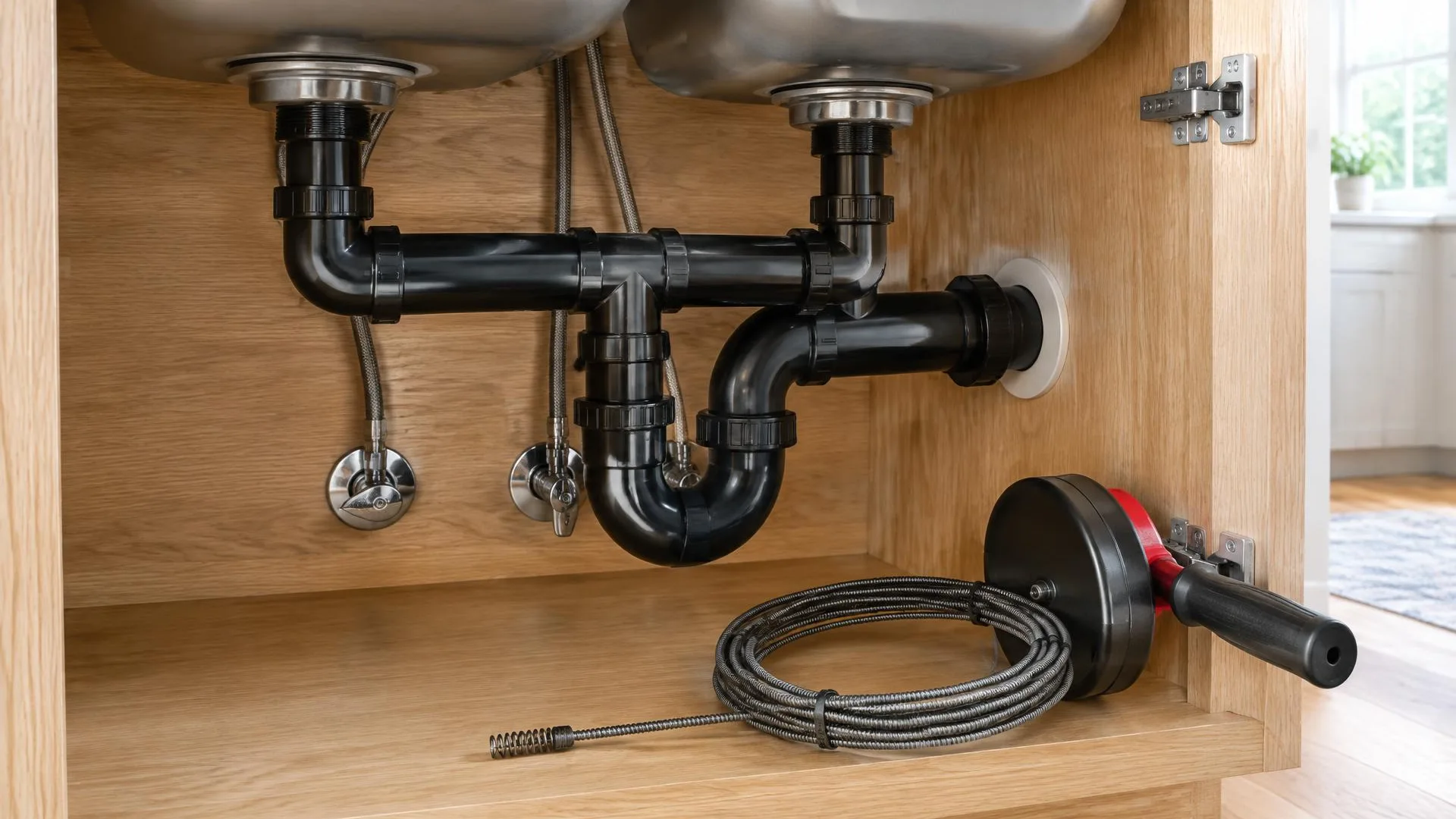 Sewer cleanout access point being opened by a plumber for line clearing