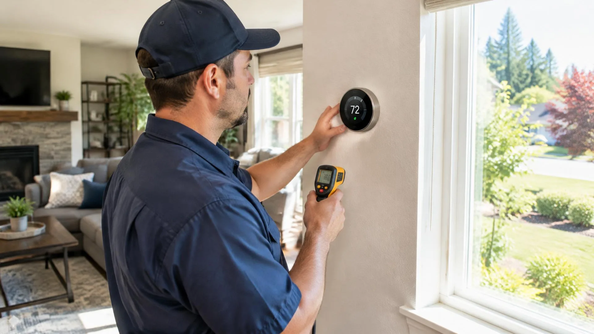 Thermostat reading compared with room conditions away from direct sunlight