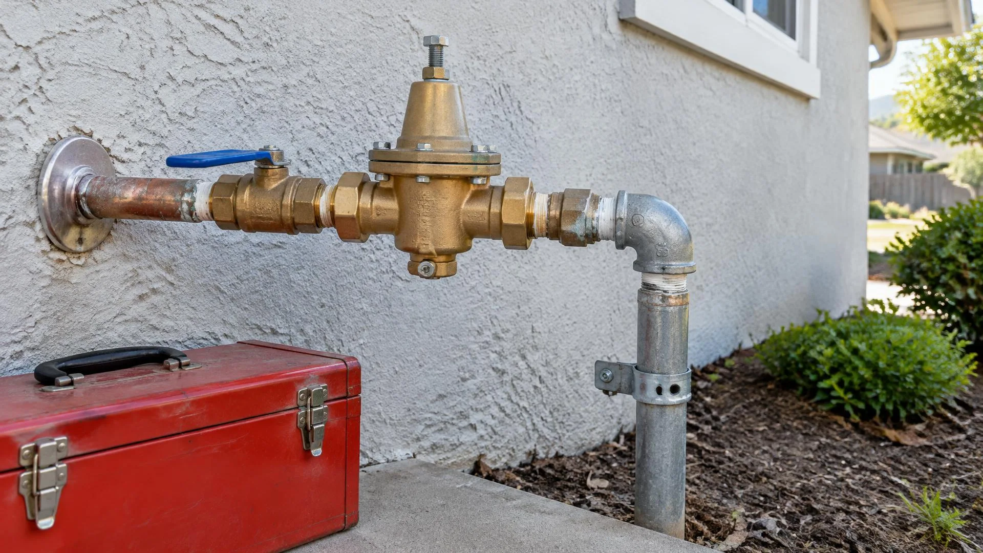 Faucet supply piping and connected fittings visible inside a residential cabinet