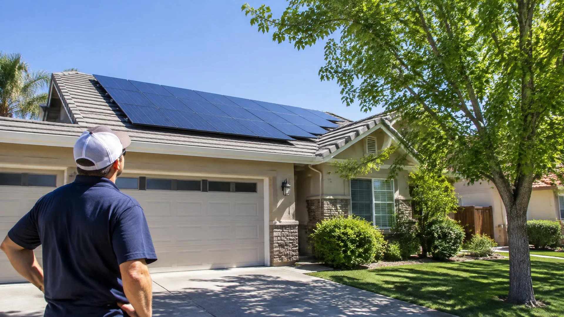 Residential roof with trees considered during a shade-aware solar assessment