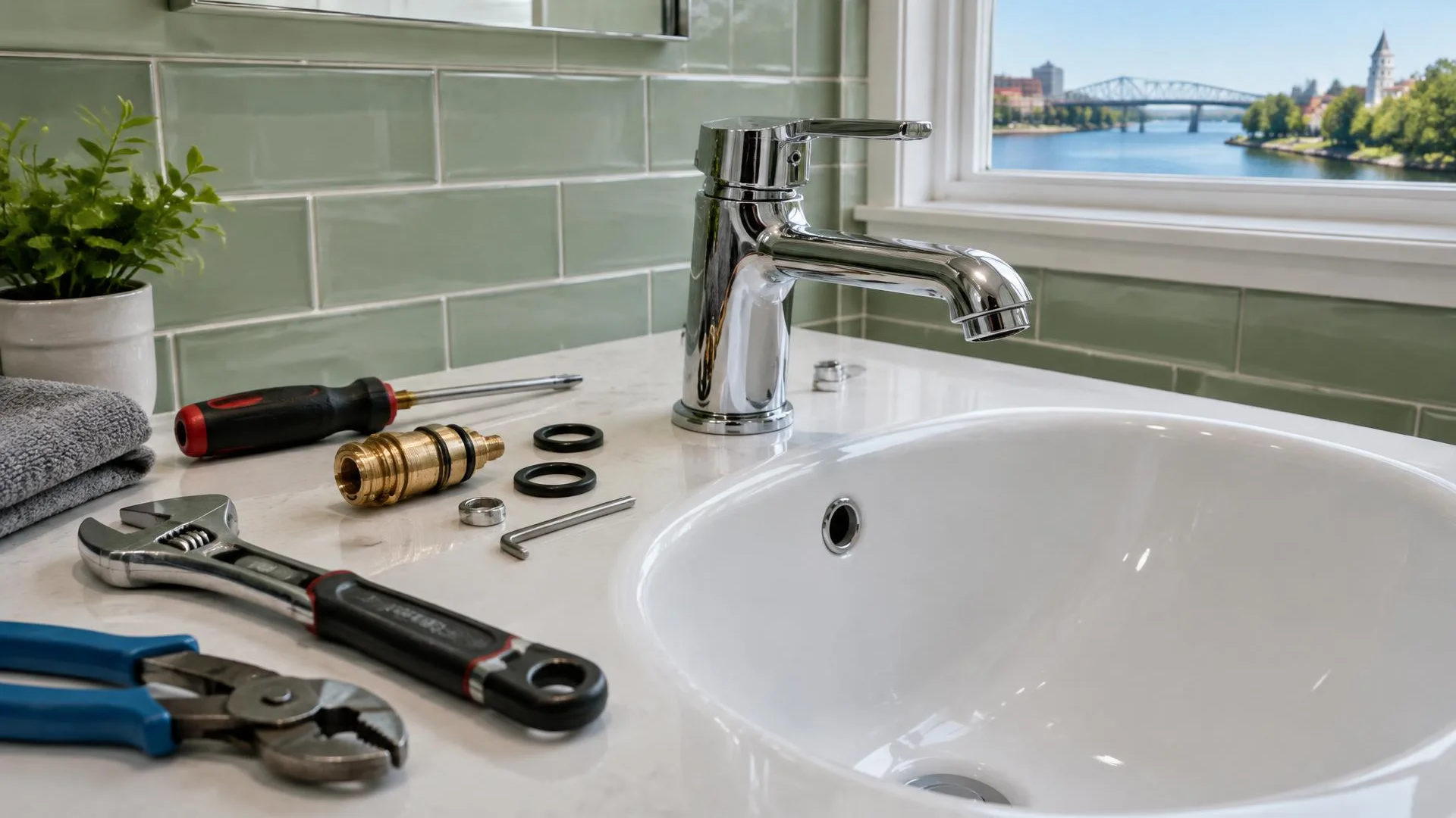Plumber inspecting supply and drain connections on commercial kitchen equipment