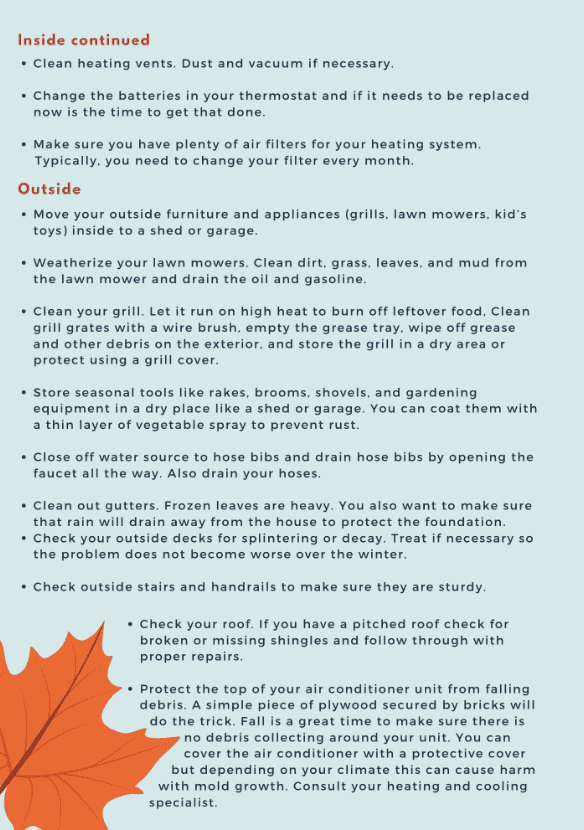 Fall-Winter Home Checklist Continued